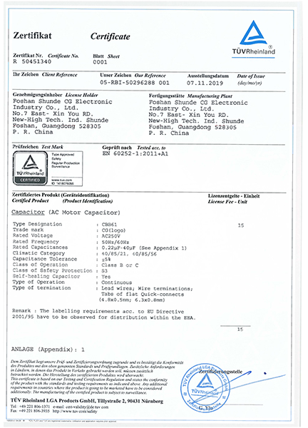 TUV证书--R50401340 CBB61 0.22-40UF ±5% 250V B级 C级 50（60）Hz 40-80-21(40-85-56) S3_页面_1