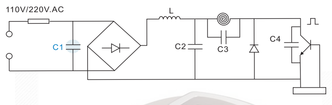Crossing line filtering capacitors for induction cooker